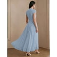 thumbnail image 2 of Womens Blue Elegant High Neck Cap Sleeve A-Line Floor-Length Pleated Maxi, 2 of 6