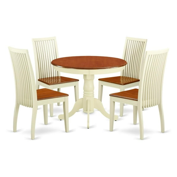 East West Furniture Antique 5-piece Wood Dining Room Set in Buttermilk/Cherry
