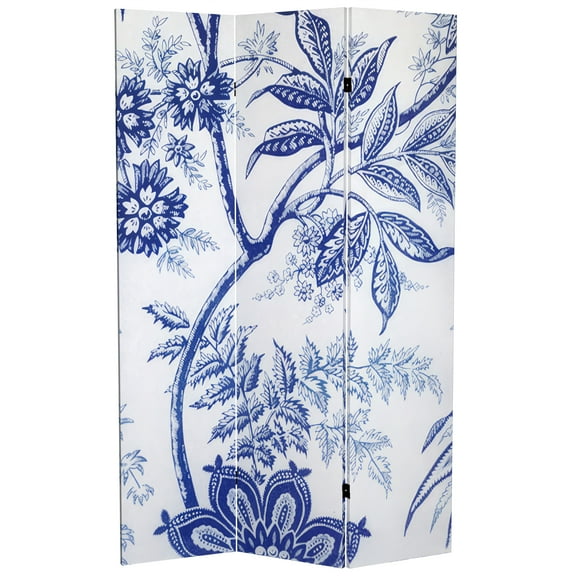 Oriental Furniture 6 ft. Tall Blue Toile Double Sided Room Divider - 3 Panel