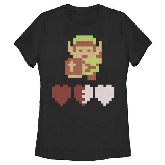 Women's Nintendo Zelda 8-Bit Hearts  Graphic Tee Black Large