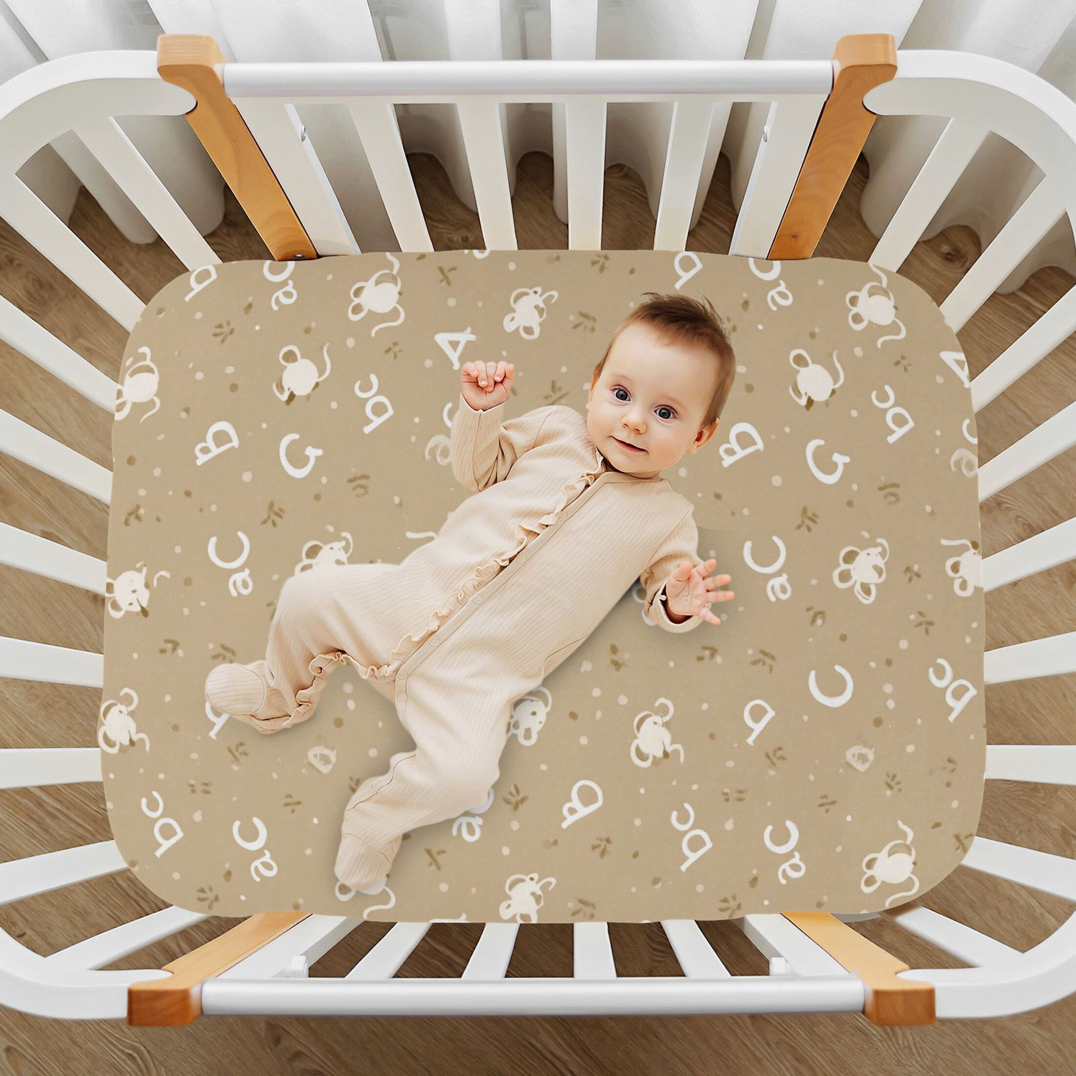 Baby Essentials 52”x 28”- Standard Cotton-like Modal Elastic- Letters Design Crib Sheets for Newborns and Toddlers