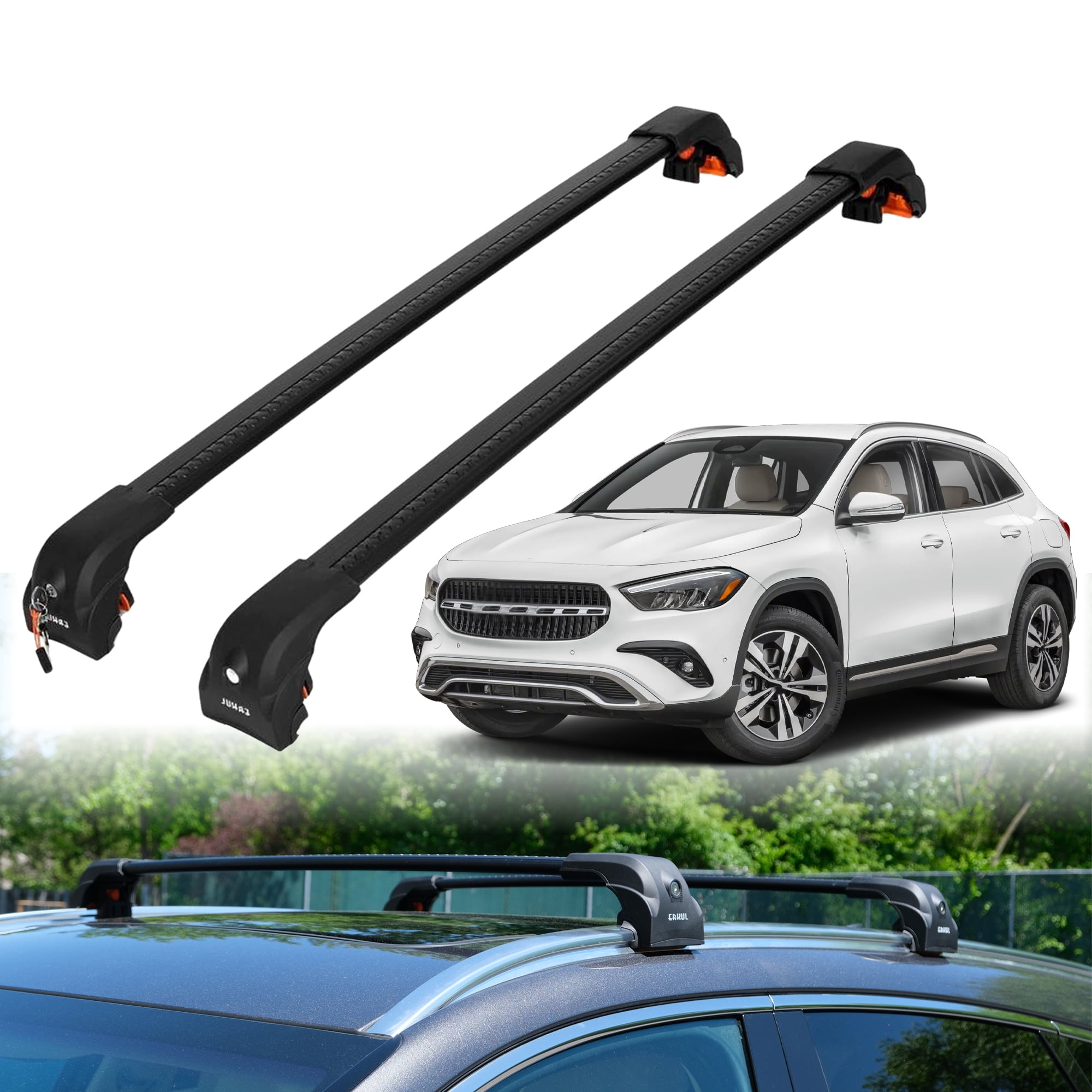 ERKUL Heavy Duty Roof Rack Cross Bars for Mercedes-Benz GLA250 2021-2025 | Upgraded Aero Aluminum Crossbars with Smart Clamp System | Compatible with Flush Rails - Black