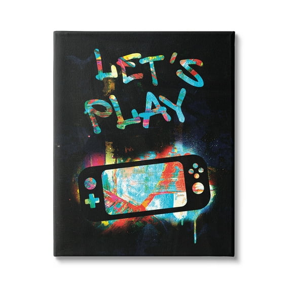 Stupell Industries Let's Play Video Games Neon Street Style Graphic Art Gallery Wrapped Canvas Print Wall Art, Design by Victoria Barnes