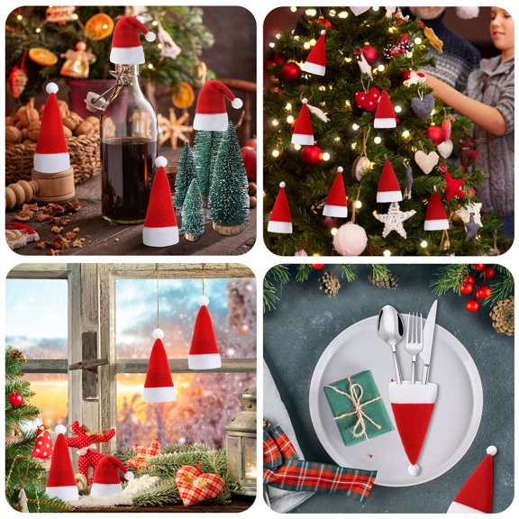 CTIRCHIU 6-Pack Mini Velvet Hat Lollipop Covers Red and White Cloth Wraps for Cutlery, Bottle Decoration and Party Favors