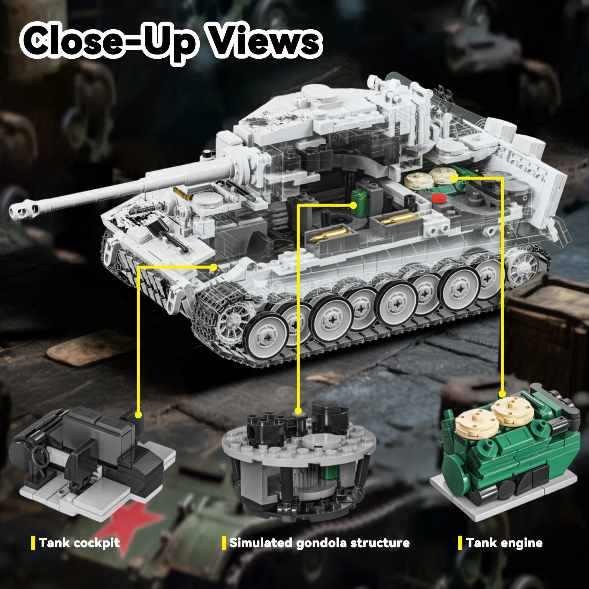 GZBrick Tiger Heavy Tank Building Sets WW2 Military Toy for Adults Boy Compatible with Lego 1736PCS
