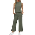 thumbnail image 3 of Conjunto de 2 piezas SAMPEEL pantalones anchos, casuales, primaverales, acogedores, sin mangas, verdes, 3 of 6