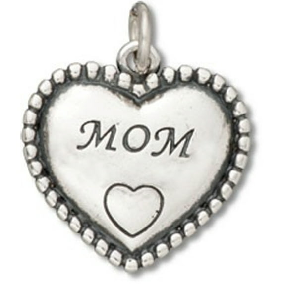 Sterling Silver 18" .8mm Box Chain Mom Beaded Heart Shaped Pendant Necklace