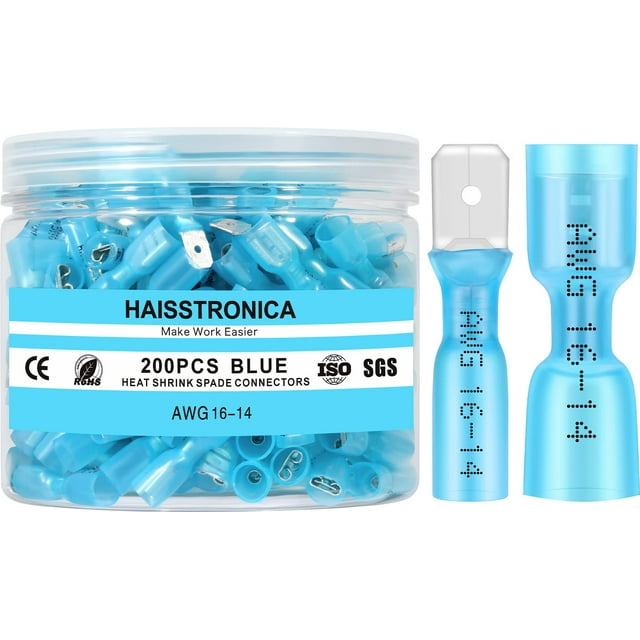 Conectores de pala termorretráctiles haisstronica 200 piezas AWG 16-14
