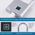 thumbnail image 6 of Smart fingerprint lock anti-theft keyless security padlock with USB cable, family gift(2  pack,black+silver), 6 of 8