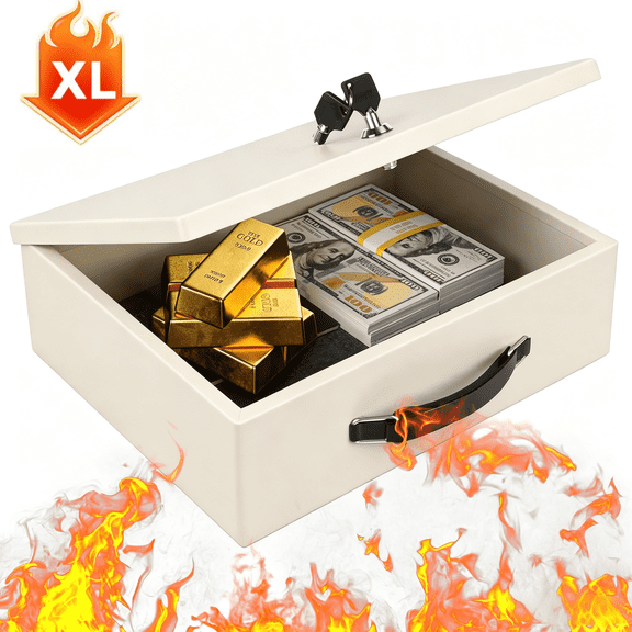 Fireproof Document Box with Key Lock, Fire Resistant Safe Box for Valuables, Portable Fireproof Lock Box for Personal Items, Jewelry,Passport, Cash, Tablet, X Large 13.2" x 11" x 4.13"white
