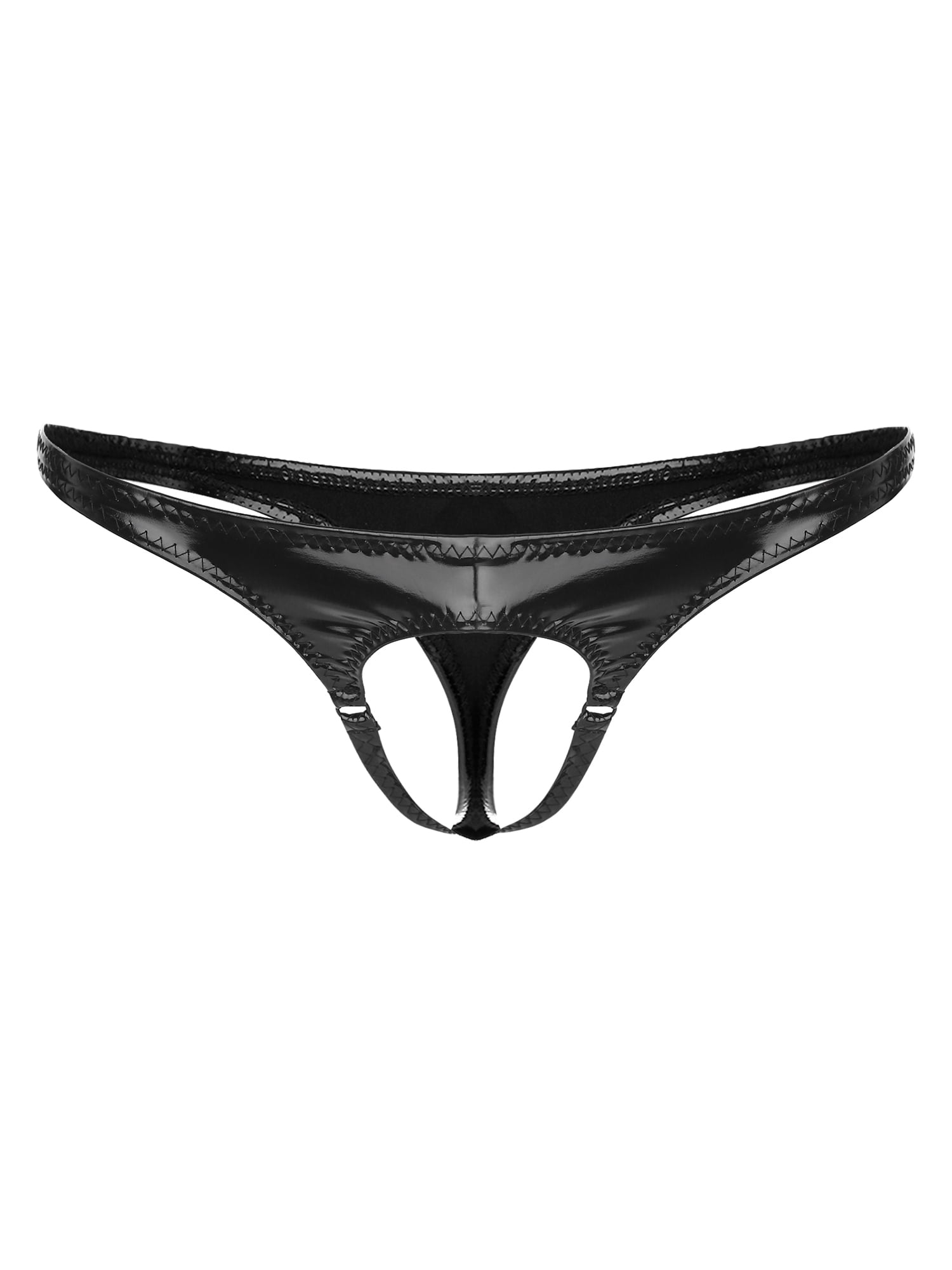 iEFiEL Mens Patent Leather Underwear Hollow Out Bulge Pouch GString