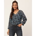thumbnail image 2 of Moomaya Printed V-Neck Tops For Women, 3/4Th Sleeve Sheer Summer Tunic Shirt, 2 of 9