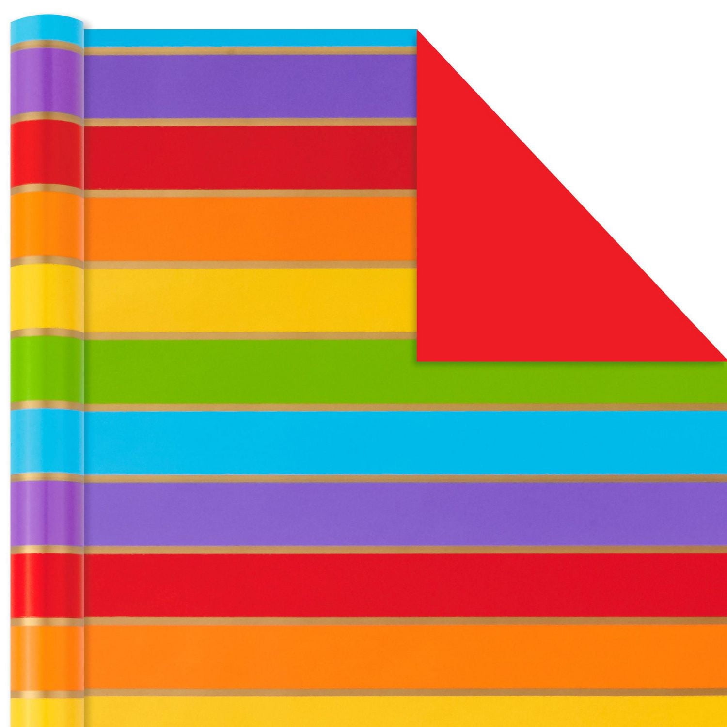 Hallmark All Occasion Reversible Wrapping Paper Bundle - Rainbow Stripes and Solid (3-Pack: 75 sq. ft. ttl.)