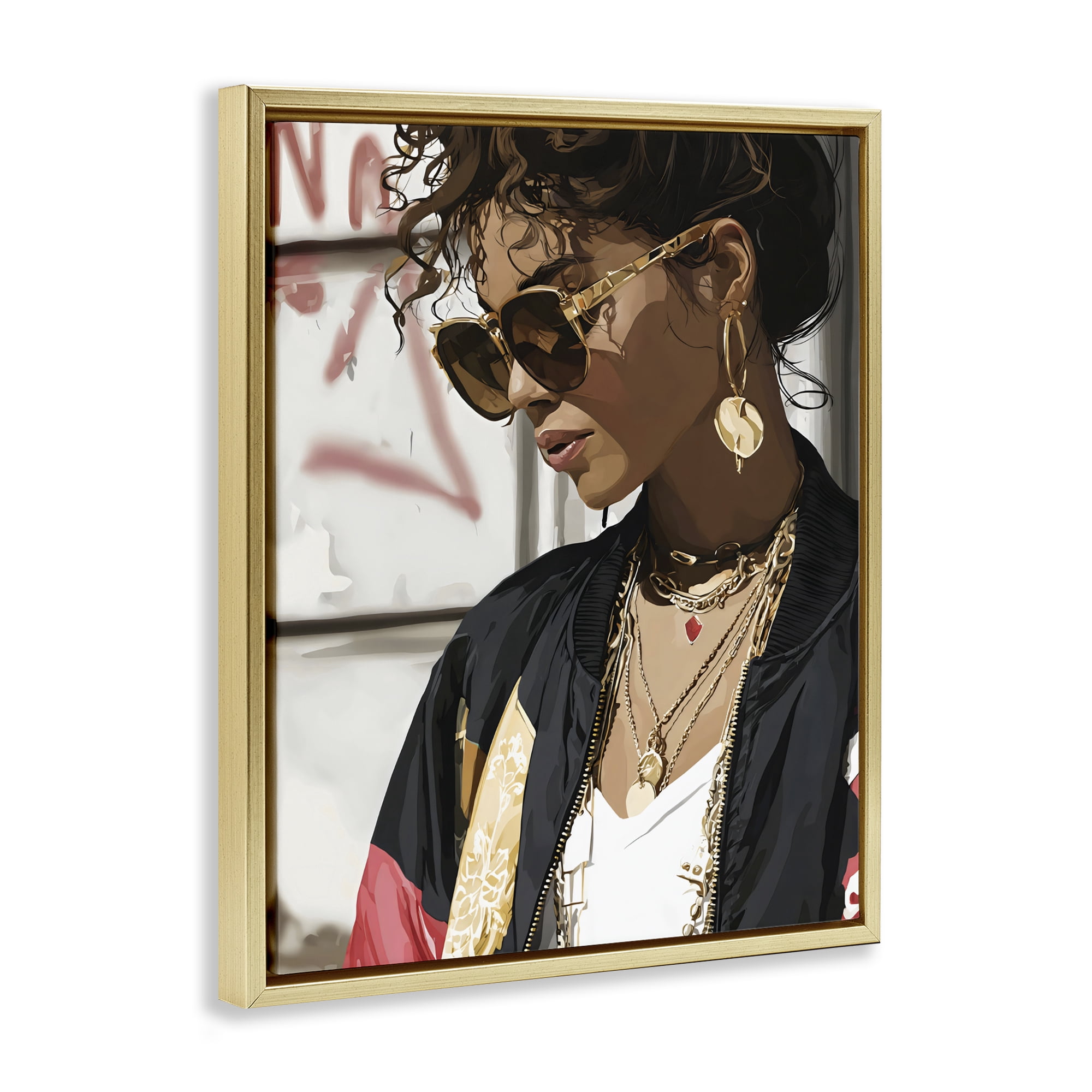 Stupell Industries Woman in Sunglasses With Jewelry Gold Framed Floater Canvas Wall Art, design by Franklyn Gregory