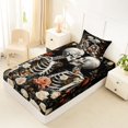 thumbnail image 4 of Castle Fairy Gothic Skeleton Couple Twin Sheets 3pcs,Romantic Floral Rose Skull Bedding,Cream Black,1 Fitted Sheet,1 Flat Sheet and 1 Pillowcase, 4 of 6