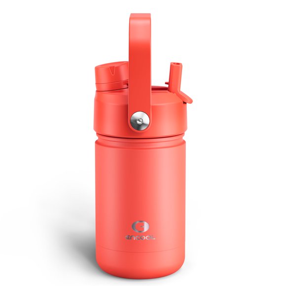 Botella De Agua Aislada Para Niños Con Pajita, Botella De Agua De Acero Inoxidable De 12 Oz Con Doble Boquilla, A Prueba De Fugas, Sin Bpa, Doble Pared, Mantiene El Frío Durante 24 Horas Para Deportes