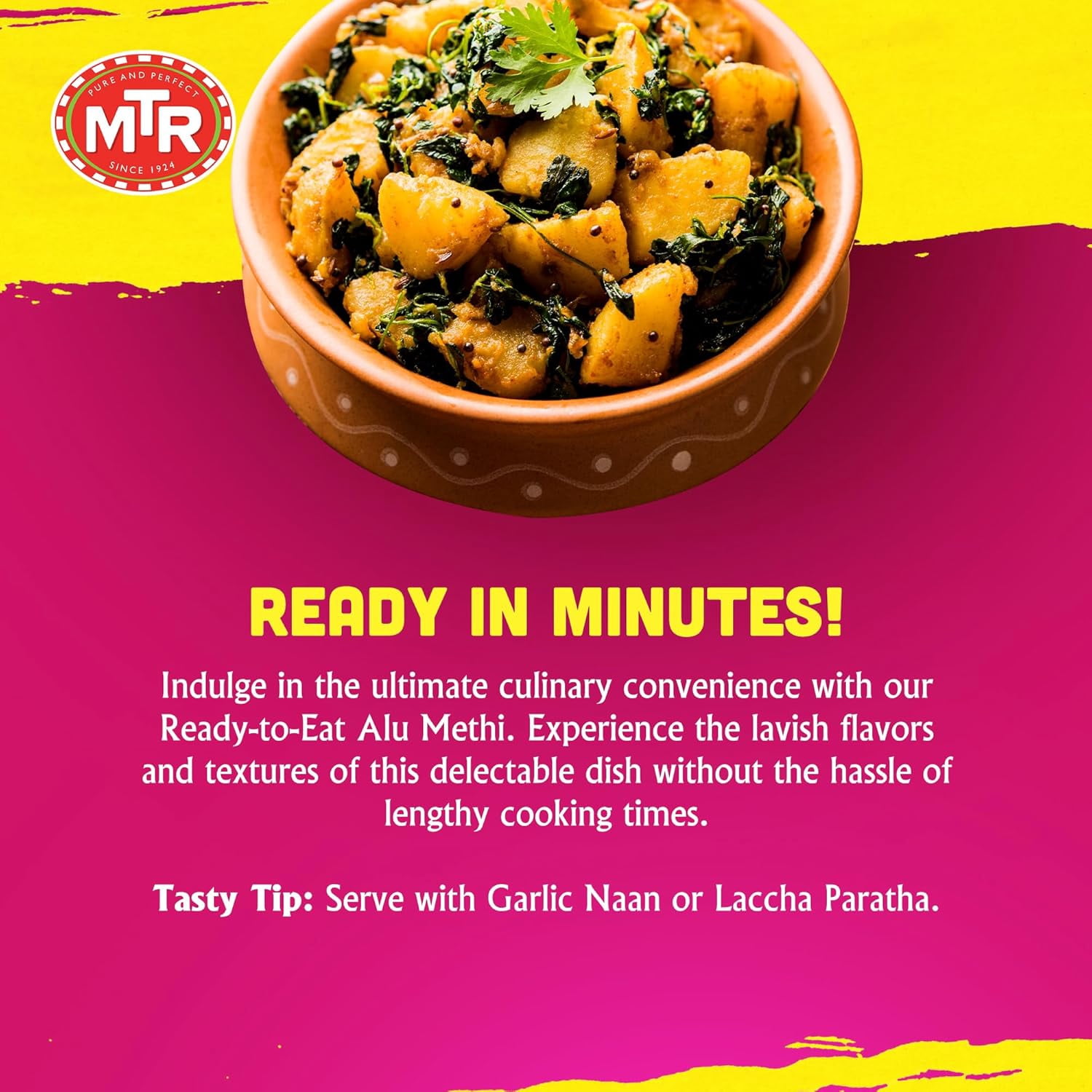 MTR Alu Methi (300g, Pack of 6) – Ready-to-Eat Indian Meal with Potato & Fenugreek, Plant-Based, No Preservatives, Microwavable, Nutritious & Flavorful