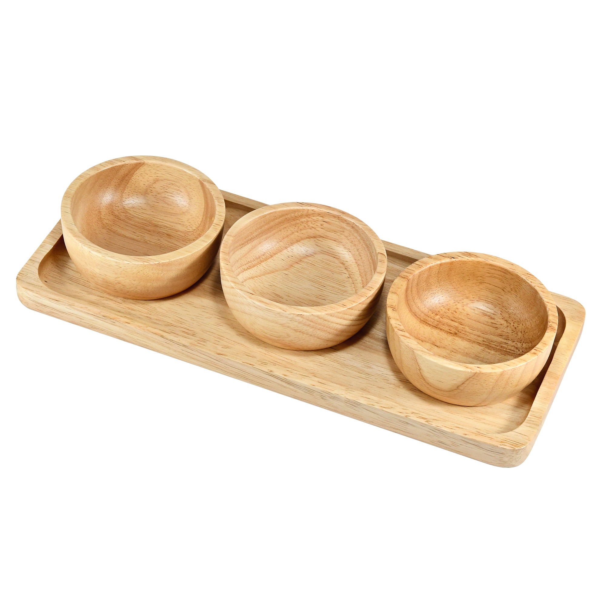 Details about   Triple Ramekin Cup and Snack Plate Brown Natural Rubber Tree Wooden Set 