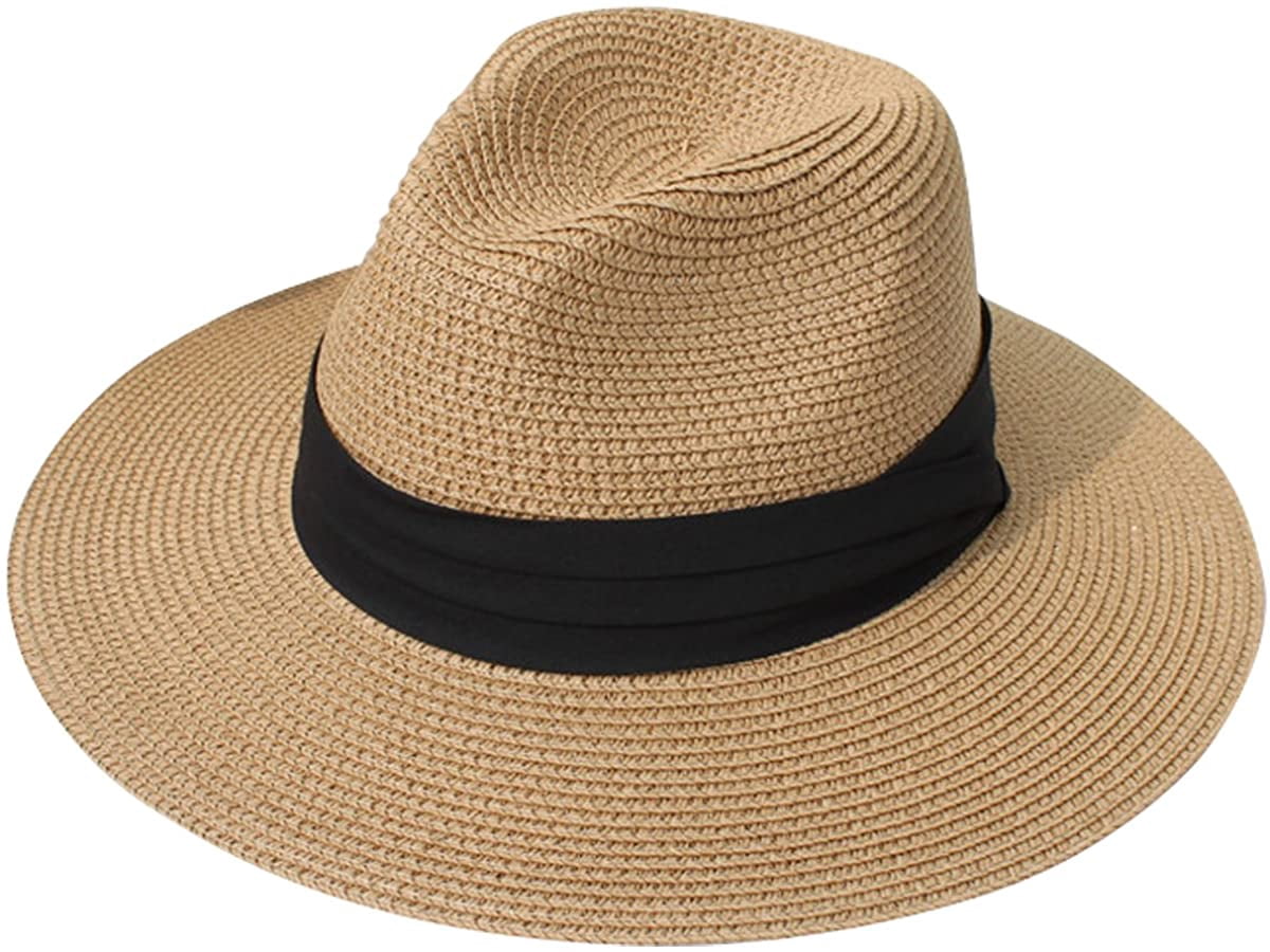 Haribason Sun Hats for Women Summer Wide Brim UV UPF 50+ Panama Fedora Foldable Packable Straw Beach Hat, Women's, Size: One size, Brown