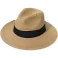 thumbnail image 4 of Women Wide Brim Straw Panama Roll up Hat Fedora Beach Sun Hat UPF50+, 4 of 7