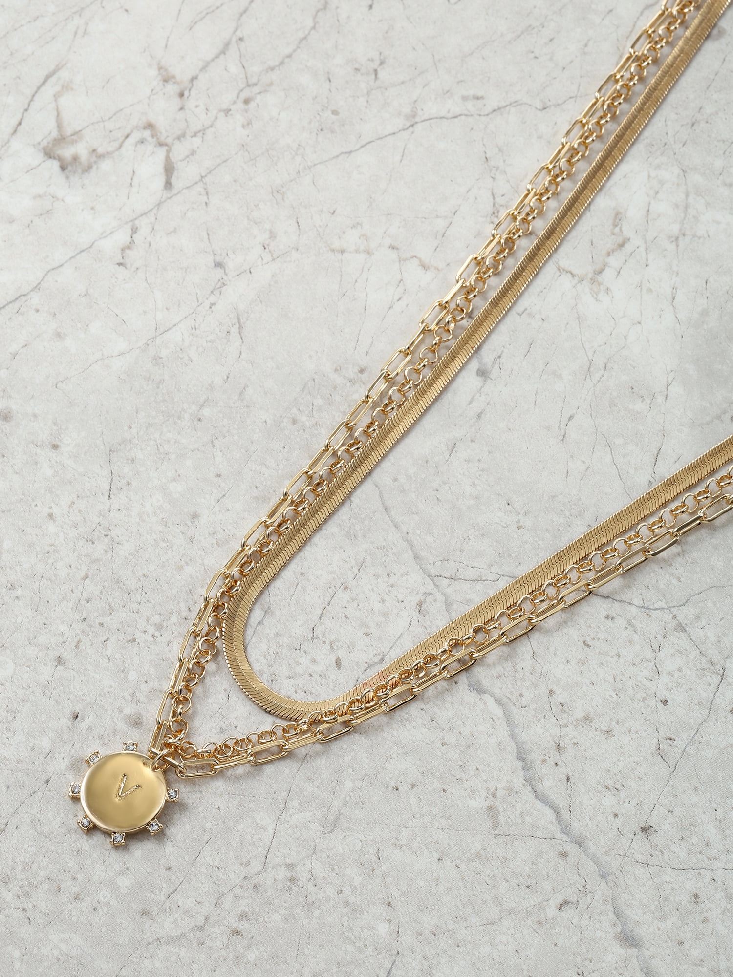 Time and Tru Goldtone Necklace, 3 Piece, Initial V