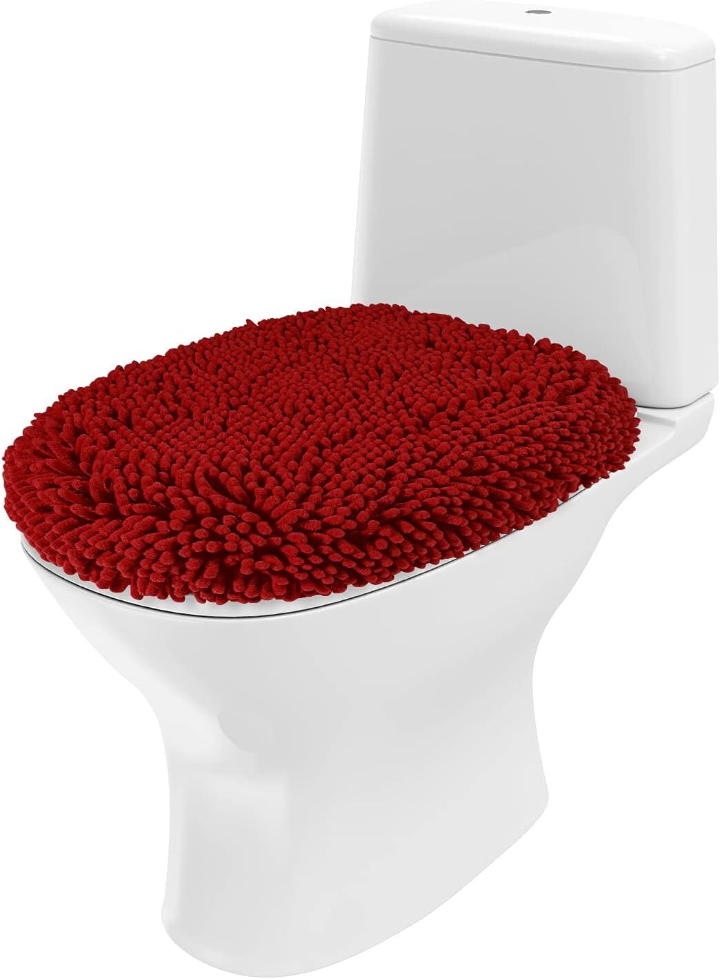 Chenille Bath Mat Set – 3-Piece Plush Bathroom Rugs with U-Shaped Toilet Mat & Lid Cover, Water-Absorbent, Soft and Durable, Red Color