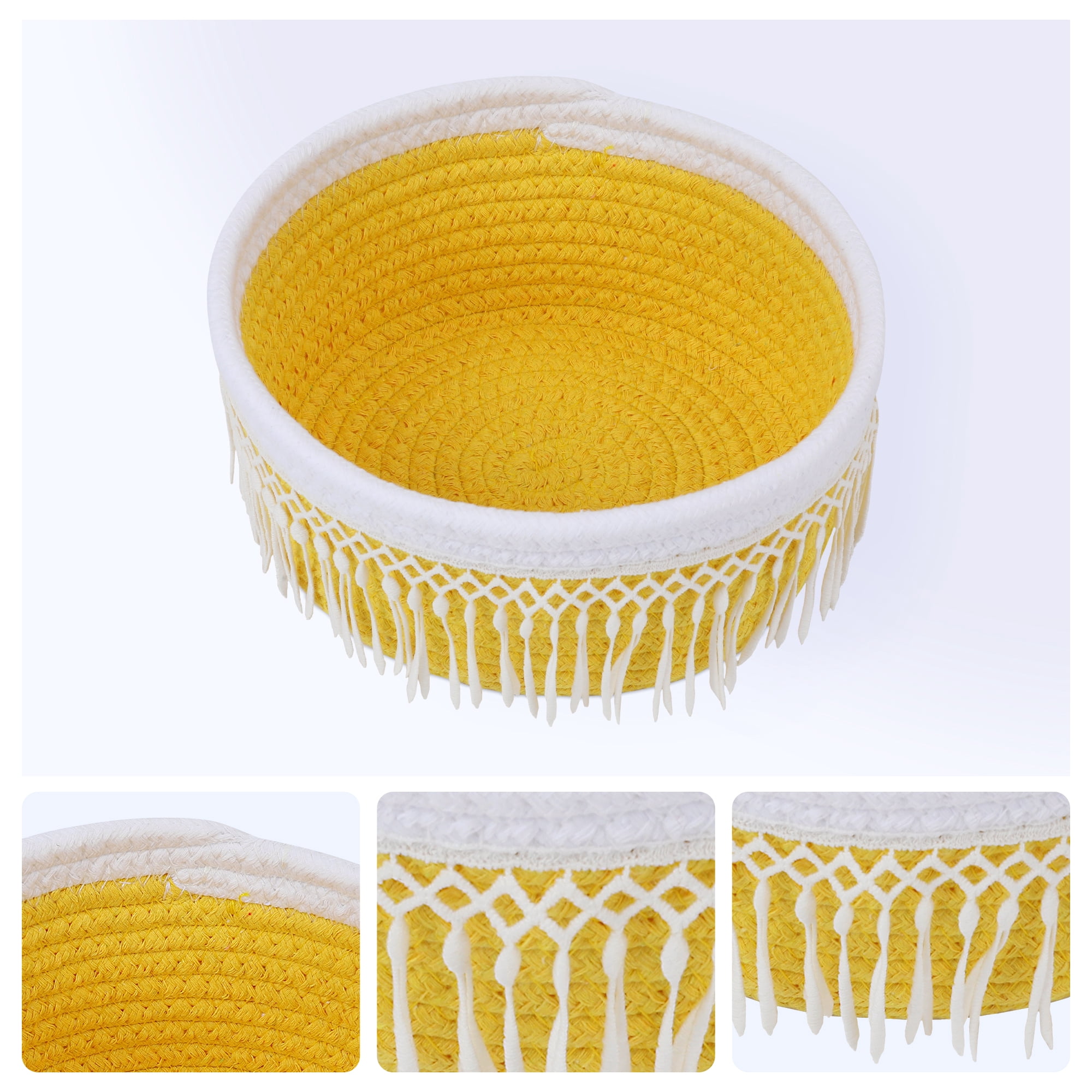 Unique Bargains 1 Pack Woven Storage Basket for Entryway Desk Yellow 8.1*3.7in