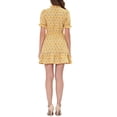 thumbnail image 3 of INSPIRE CHIC Women's Ruffle Floral Bow Tie Chiffon Puff Short Sleeve Fit & Flare Dress L Yellow, 3 of 6