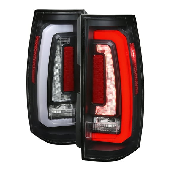 SUBURBAN GMC YUKON AND YUKON DENALI LED TAILLIGHT MATTE BLACK HOUSING AND CLEAR LENS - WHITE LIGHT BAR SEQUENTIAL TURN SIGNAL BREATHING LIGHT EFFECT Made for and Compatible with 07-14 CHEVROLET TAHOE