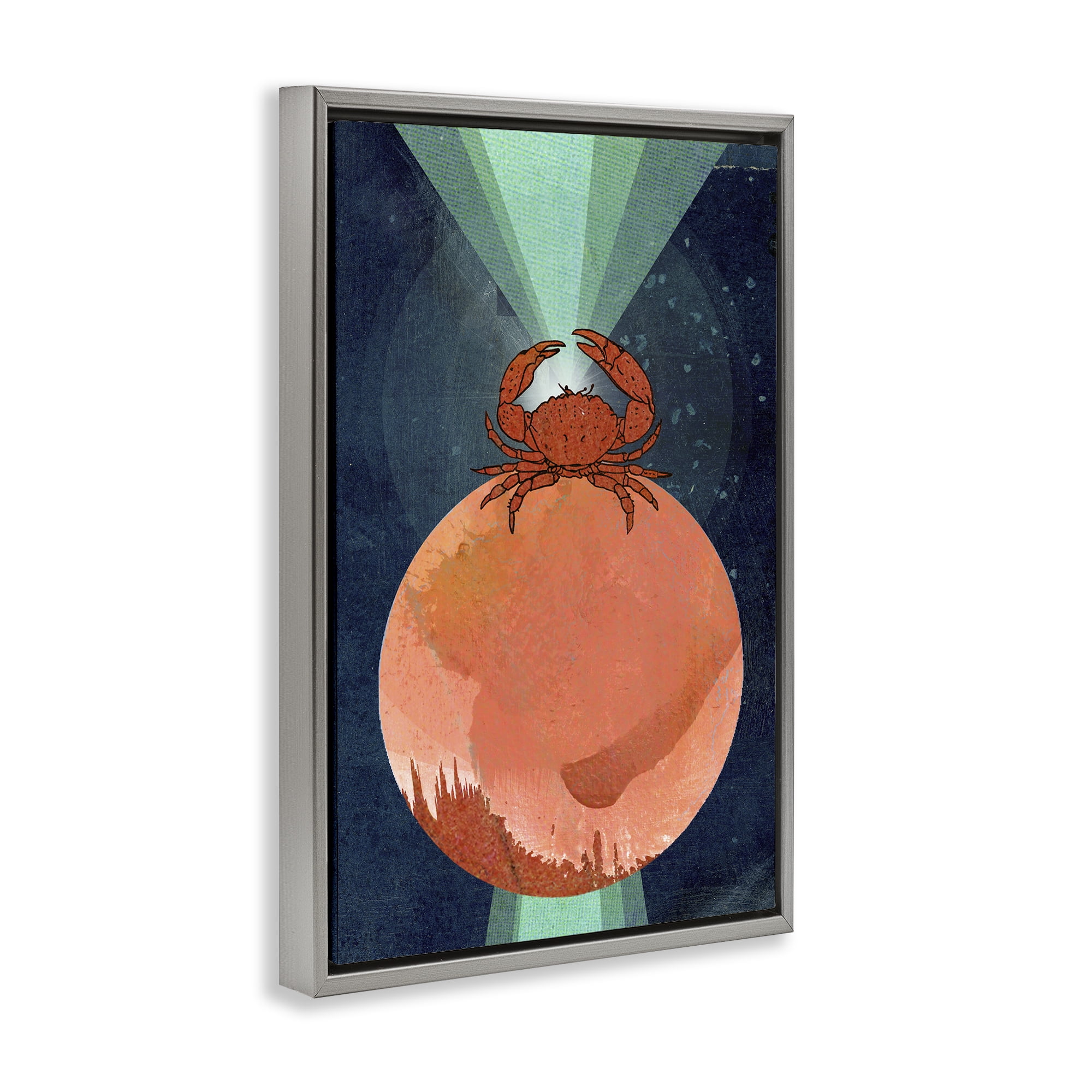Stupell Industries Surreal Crab on Sphere Animals & Insects Painting Gray Floater Framed Canvas Art Print Wall Art, 21 x 31