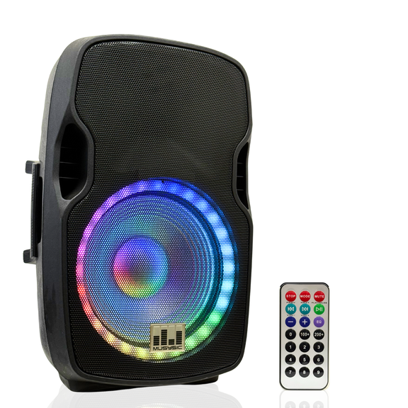 MUSYSIC MU‑15P3K Professional 15" Powered Speaker – 3000W Peak, Bluetooth, USB, SD Card, FM Radio, Dual Mic Inputs, LED Light, Remote Control