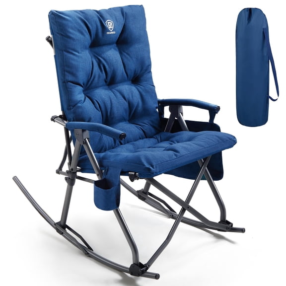 Padded Rocking Camping Chair, Foldable Rocker Chair, Heavy Duty-Steel, Supports 300 lbs, Blue