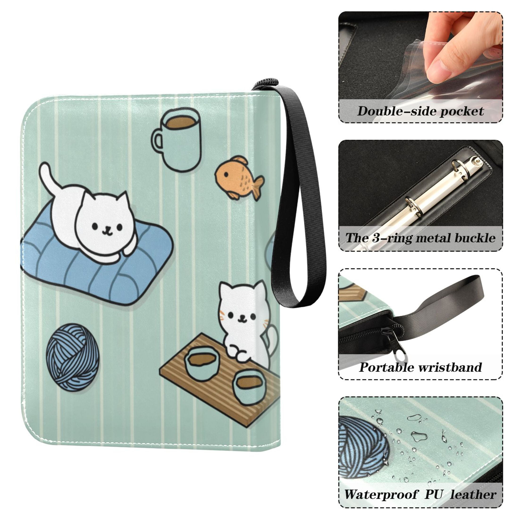 Game Card Storage Bag Collectible Trading Card Albums The 4-Pocket Card Binder With 50-Page Sleeve Can Hold 400 Game Cards White Cats