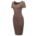 thumbnail image 2 of A2Y Women's Solid Fitted Classic Short Sleeve Premium Cotton Midi Dress Mocha XL, 2 of 5