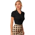thumbnail image 3 of Women's Button Front Polo Collar Short Sleeve Ribbed T Shirt, 3 of 5
