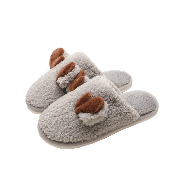 Xfvqtps Unisex Fuzzy Slippers with Two Plush Ears Couple Slippers Lamb Wool Soft Sole Memory Foam Slip on Non-Slip Comfortable Cozy Indoor Warm Winter House Slippers