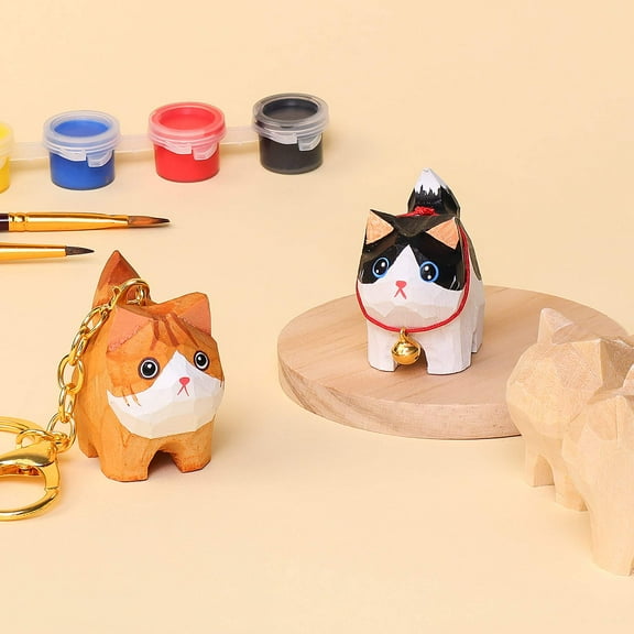 Hand-Carved Cat Painting Kit – Paint Two Cats, Create a Keychain