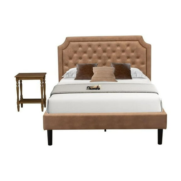 East West Furniture GB28F-1BF08 2-Piece Granbury Full Bedroom Set with a Bed and an Antique Walnut Night Stand - Brown Faux Leather and Black Legs