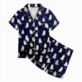 thumbnail image 4 of TOWED22 Girls Halloween Satin Pajamas Set Short Sleeve Sleepwear Button Down Loungewear 2 Piece Pjs Shorts Set for 2-13 Years(Dark Gray,10-11 Y), 4 of 4
