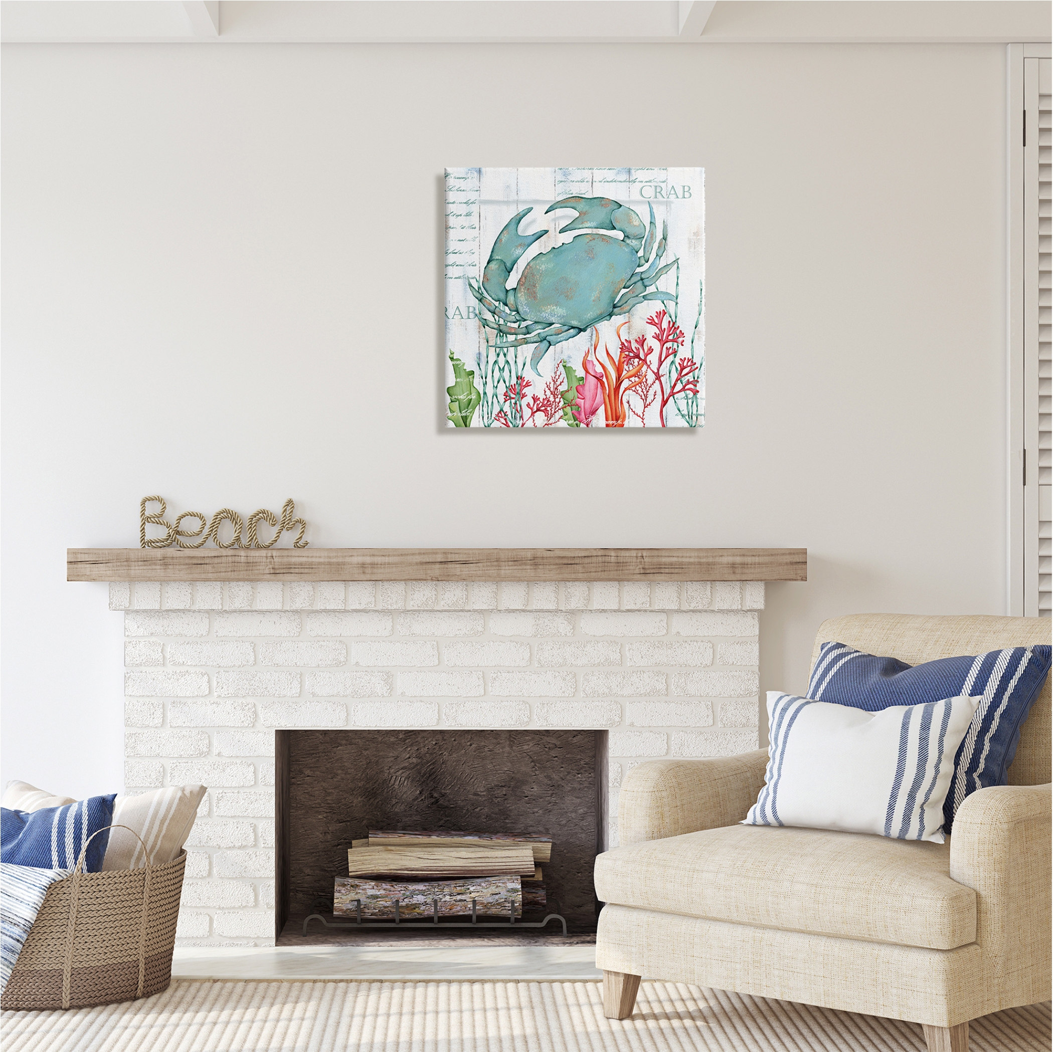 Stupell Industries Rustic Crab & Coral Animals & Insects Painting Gallery Wrapped Canvas Print Wall Art, 24 x 24