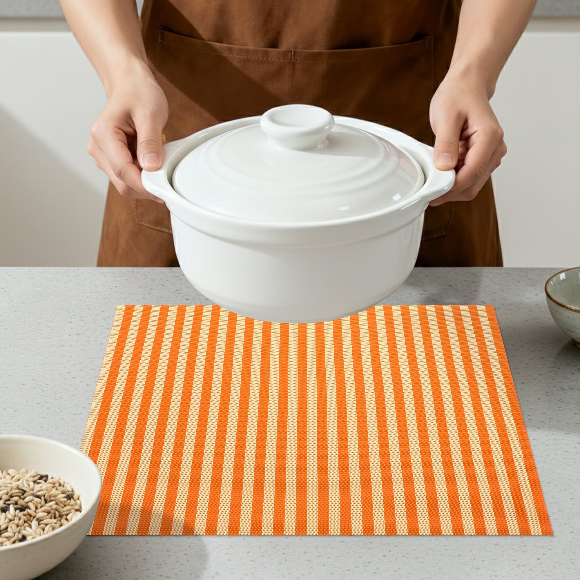 Unique Bargains Set of 6 Woven Placemats Washable Kitchen Mat Yellow