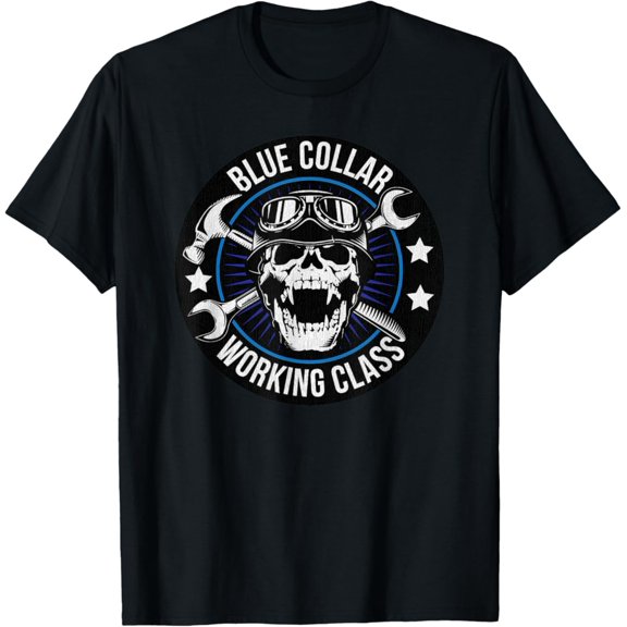 Sam Soft Vintage Blue Collar Working Class Skull Round Mechanic T-Shirt Full Size S-5Xl