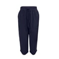 thumbnail image 4 of Likimi Womens Summer Pants Elastic Waist Drawstring Solid Color Lightweight With Pocket Knee-Length Comfort Trousers Navy Size M, 4 of 5
