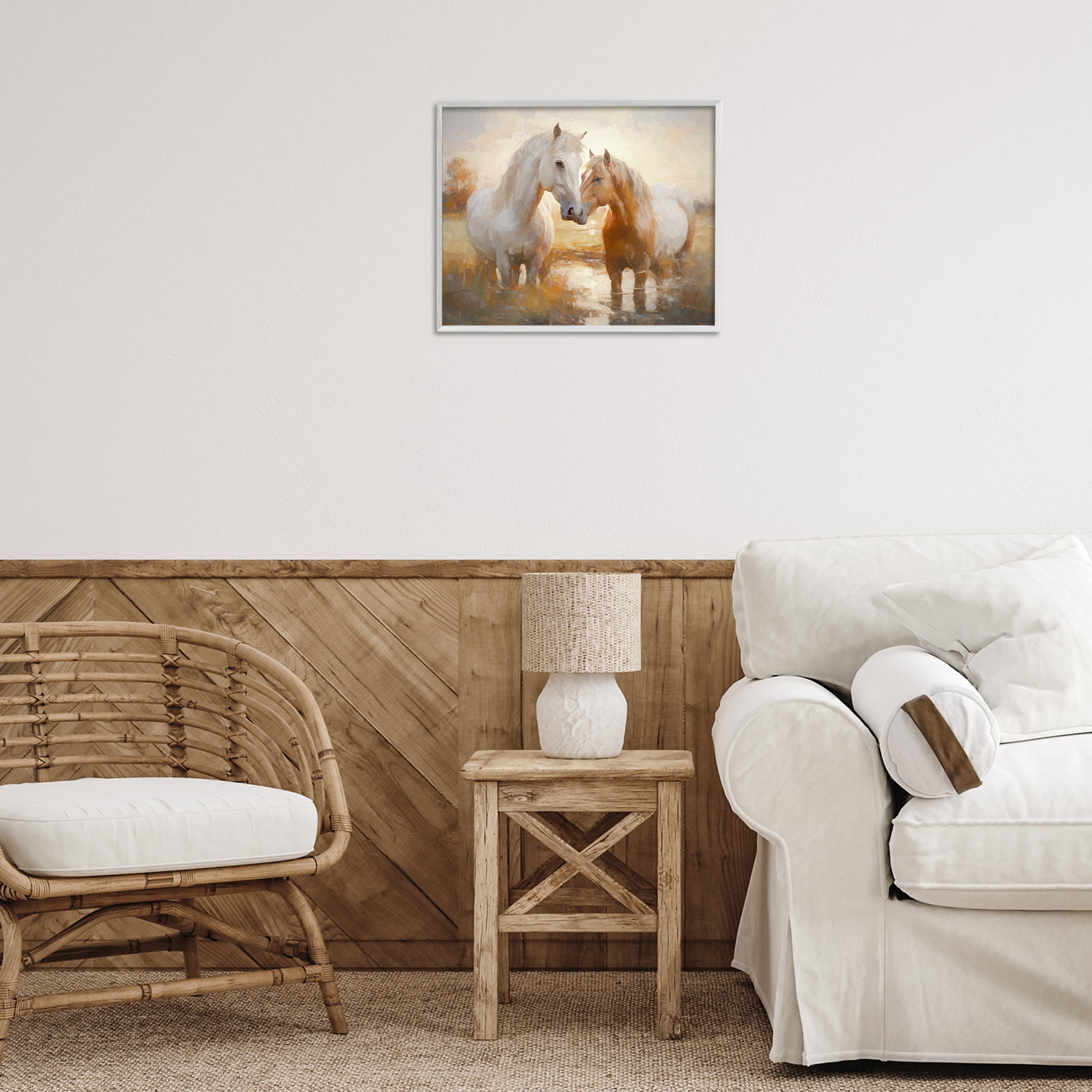 Stupell Industries Horse Pair in River Animals & Insects Painting White Framed Art Print Wall Art, 20 x 16