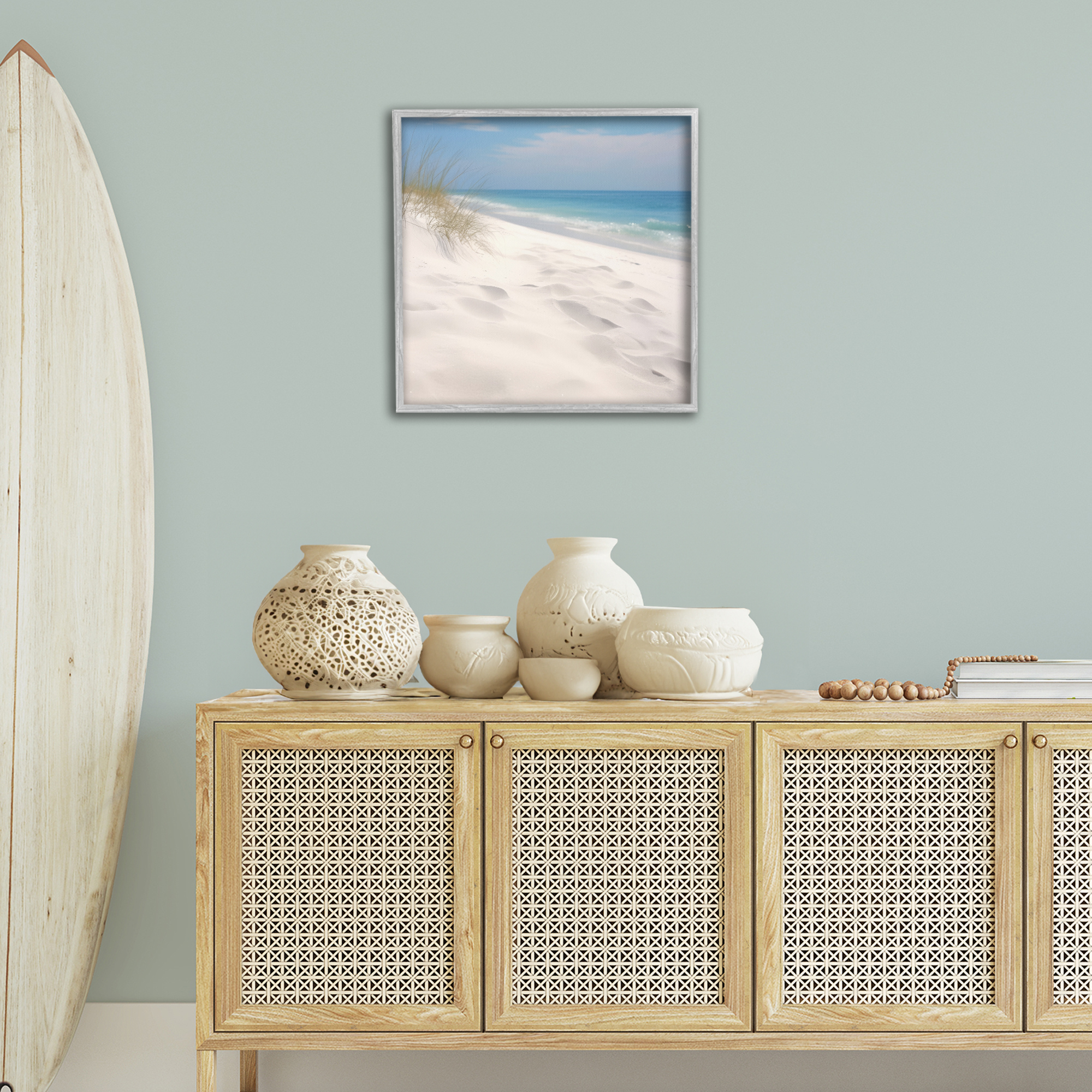 Stupell Industries Seabreeze Sandy Footprints Landscape Photography Gray Framed Art Print Wall Art, 24 x 24