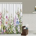 thumbnail image 2 of 1pc Floral Pattern Waterproof Shower Curtain With 12 Hooks, Non-Slip Bathroom Rug, Toilet U-Shape Mat, Toilet Lid Cover Pad, Bathroom Decor, 2 of 4