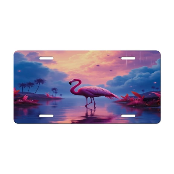 Tropical Flamingo Sunset Car Decorative Front License Plate,Vanity Tag,Metal Car Plate,Aluminum Novelty License Plate for Men/Women Car,6 X 12 Inch