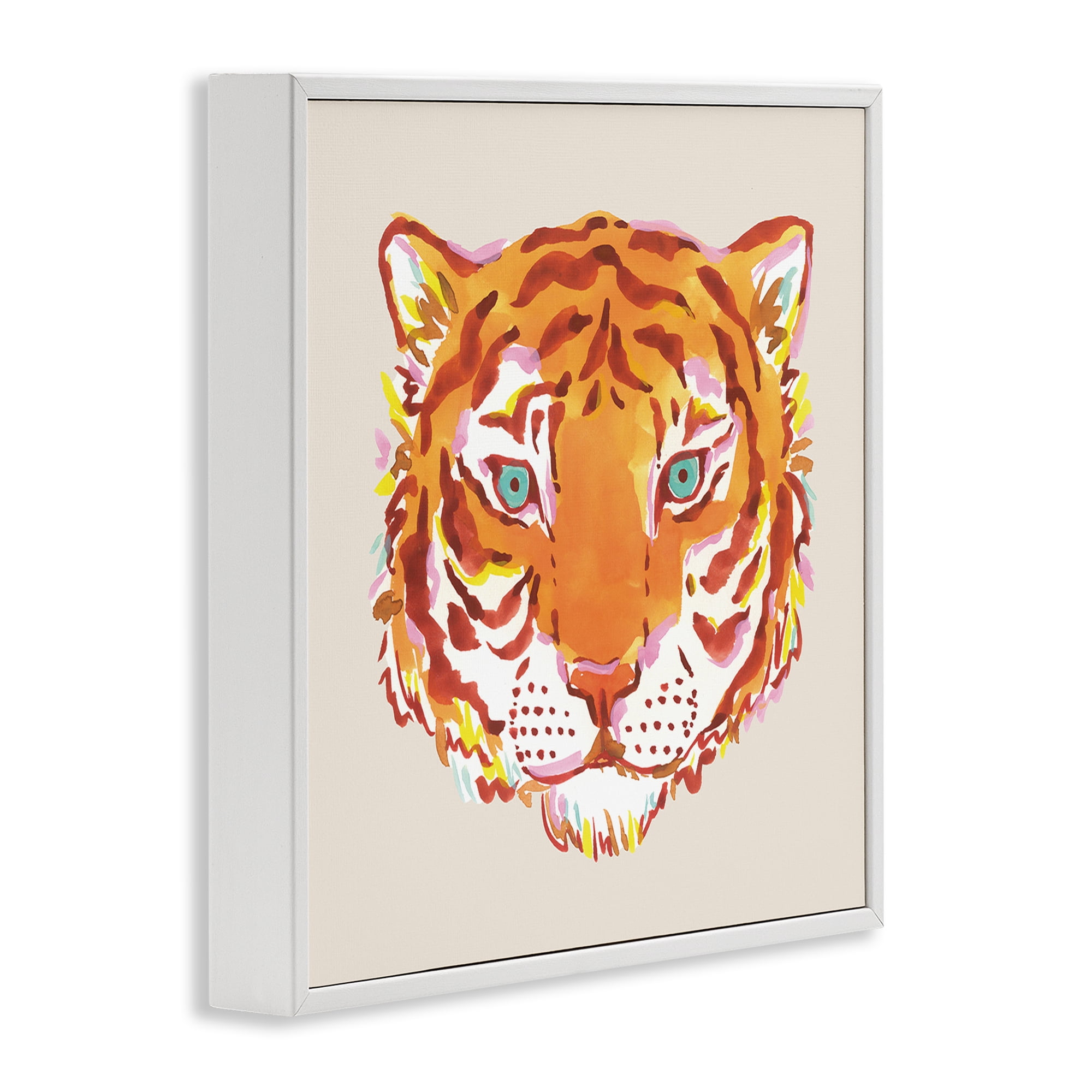 Stupell Industries Orange Boho Tiger Face White Framed Giclee Art, design by Karolina Sato