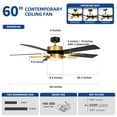 thumbnail image 5 of Uforic 60 Inch Large Ceiling Fan with Light and Remote,Crystal Rod Design, Black Gold Modern Ceiling Fans for Living Room,Garage, 5 of 11