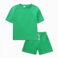 thumbnail image 6 of TOWED22 Baby Boy Summer Clothes Toddler Infant Outfit Short Sleeve Letter T Shirt Tops and Stretch Shorts Clothing Set(Green,9-12 M), 6 of 6